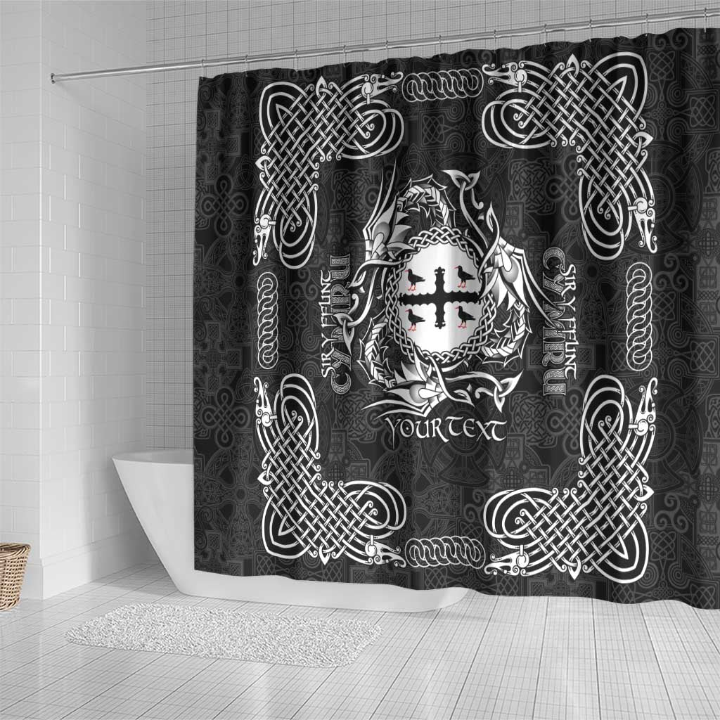 Personalized Flintshire Sir y Fflint Shower Curtain Black Four Choughs Celtic-inspired - Wonder Print Shop