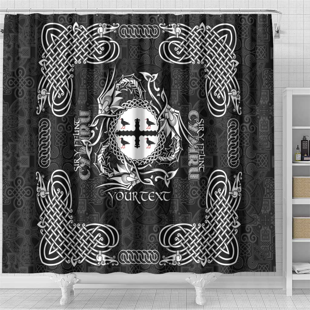 Personalized Flintshire Sir y Fflint Shower Curtain Black Four Choughs Celtic-inspired - Wonder Print Shop