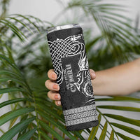 Personalized Flintshire Sir y Fflint Skinny Tumbler Black Four Choughs Celtic-inspired - Wonder Print Shop