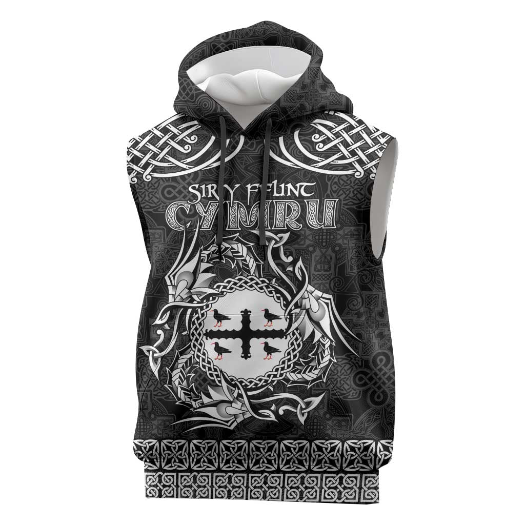 Personalized Flintshire Sir y Fflint Sleeveless Hoodie Black Four Choughs Celtic-inspired - Wonder Print Shop