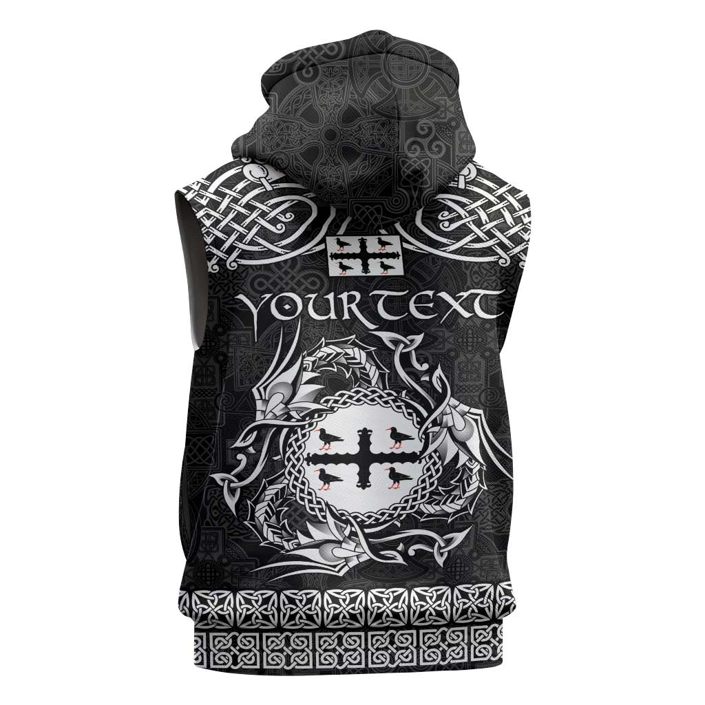 Personalized Flintshire Sir y Fflint Sleeveless Hoodie Black Four Choughs Celtic-inspired - Wonder Print Shop