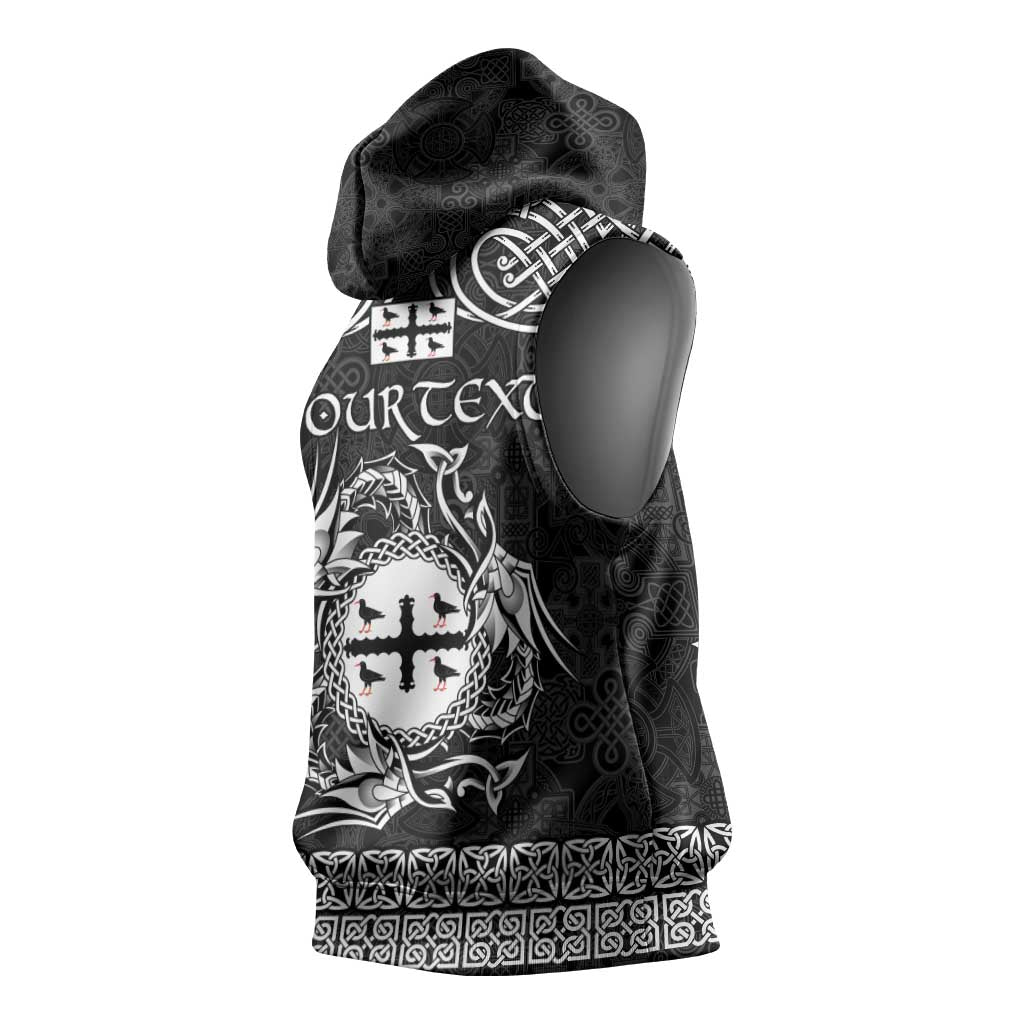 Personalized Flintshire Sir y Fflint Sleeveless Hoodie Black Four Choughs Celtic-inspired - Wonder Print Shop