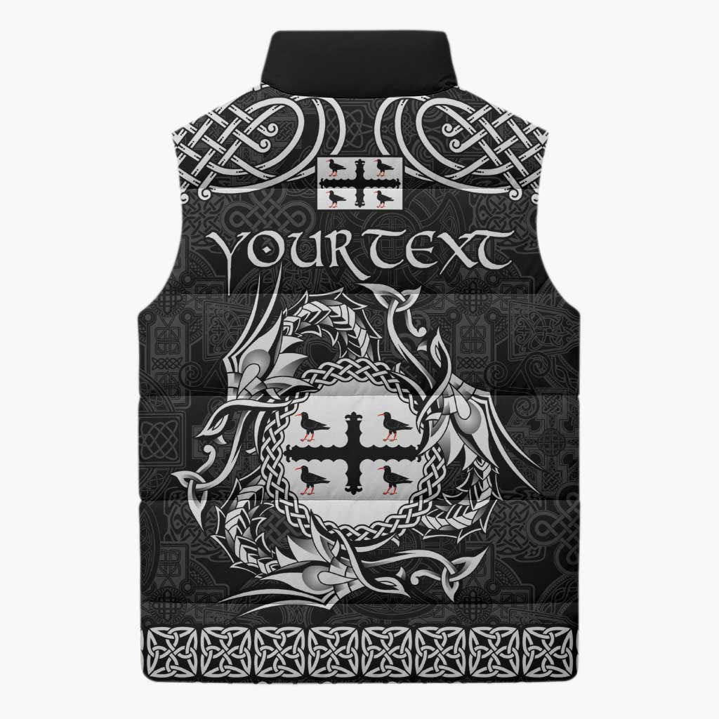 Personalized Flintshire Sir y Fflint Sleeveless Puffer Jacket Black Four Choughs Celtic-inspired - Wonder Print Shop