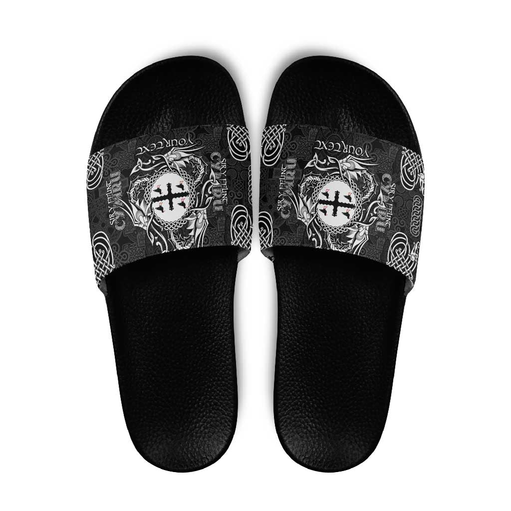 Personalized Flintshire Sir y Fflint Slide Sandals Black Four Choughs Celtic-inspired - Wonder Print Shop