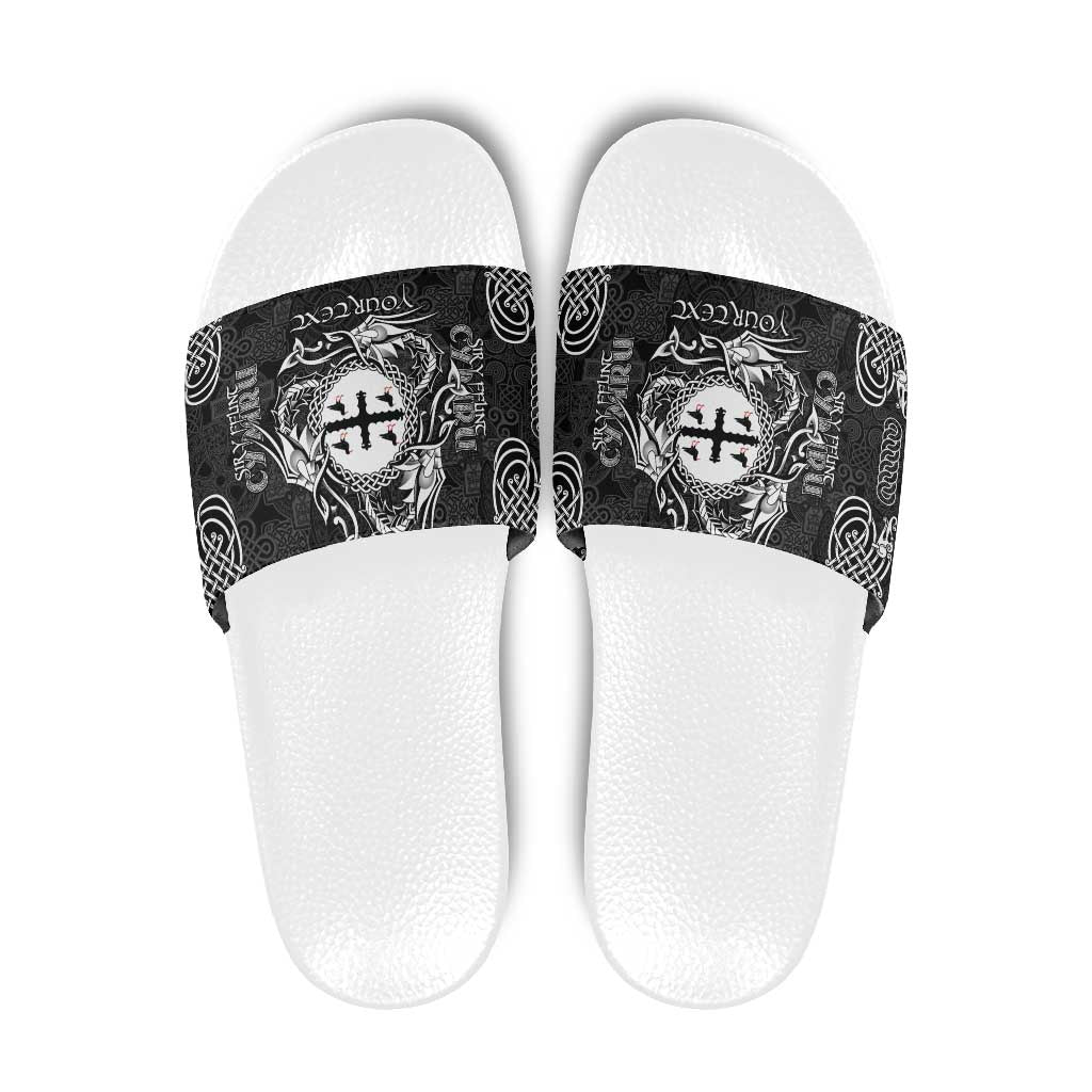 Personalized Flintshire Sir y Fflint Slide Sandals Black Four Choughs Celtic-inspired - Wonder Print Shop