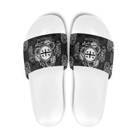 Personalized Flintshire Sir y Fflint Slide Sandals Black Four Choughs Celtic-inspired - Wonder Print Shop