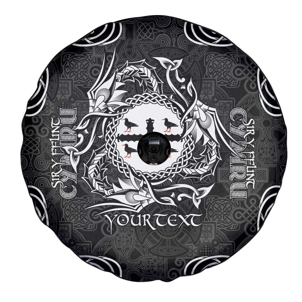Personalized Flintshire Sir y Fflint Spare Tire Cover Black Four Choughs Celtic-inspired - Wonder Print Shop