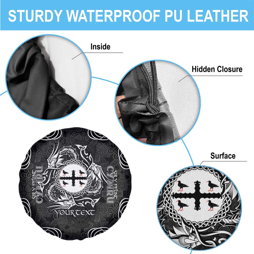 Personalized Flintshire Sir y Fflint Spare Tire Cover Black Four Choughs Celtic-inspired - Wonder Print Shop