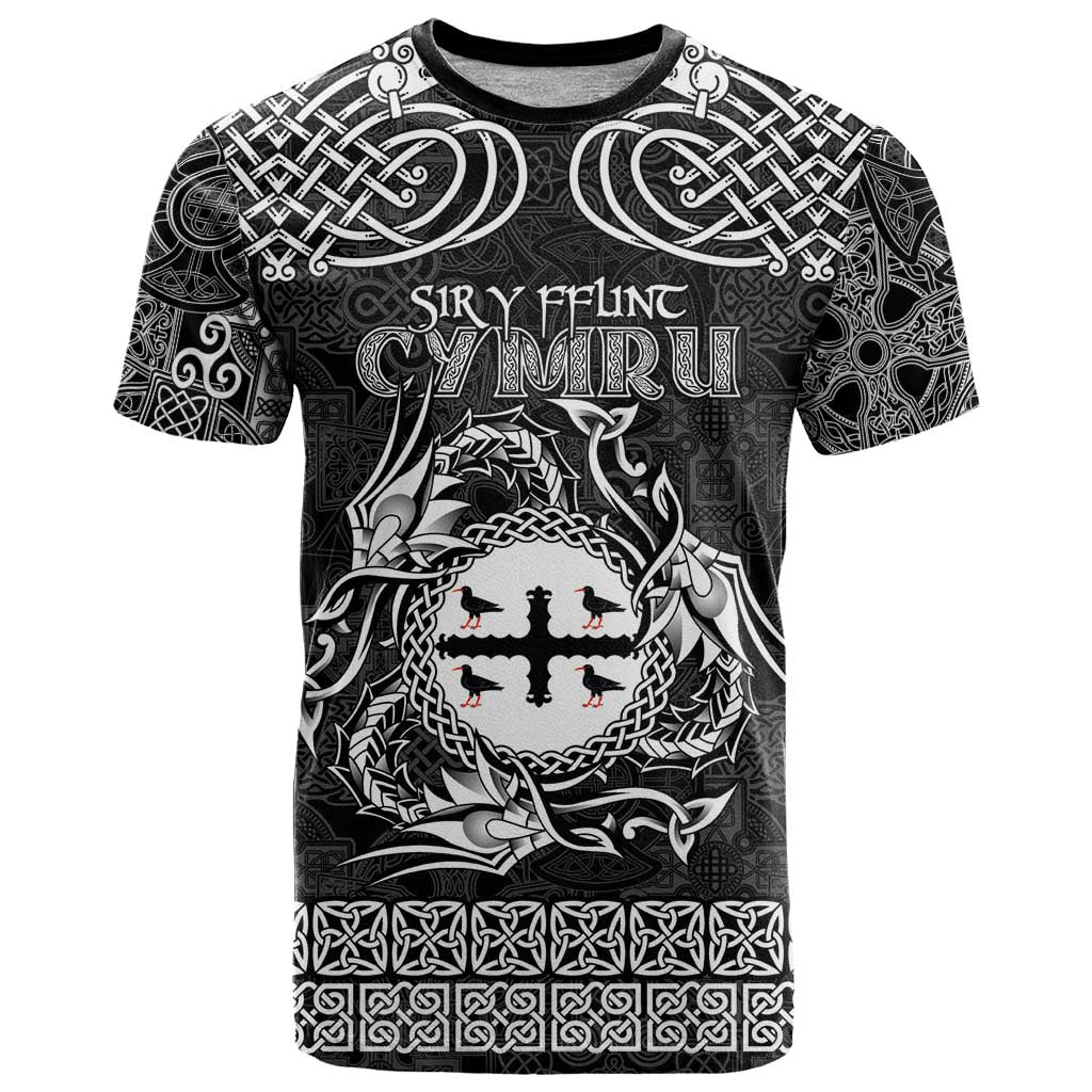 Personalized Flintshire Sir y Fflint T Shirt Black Four Choughs Celtic-inspired - Wonder Print Shop