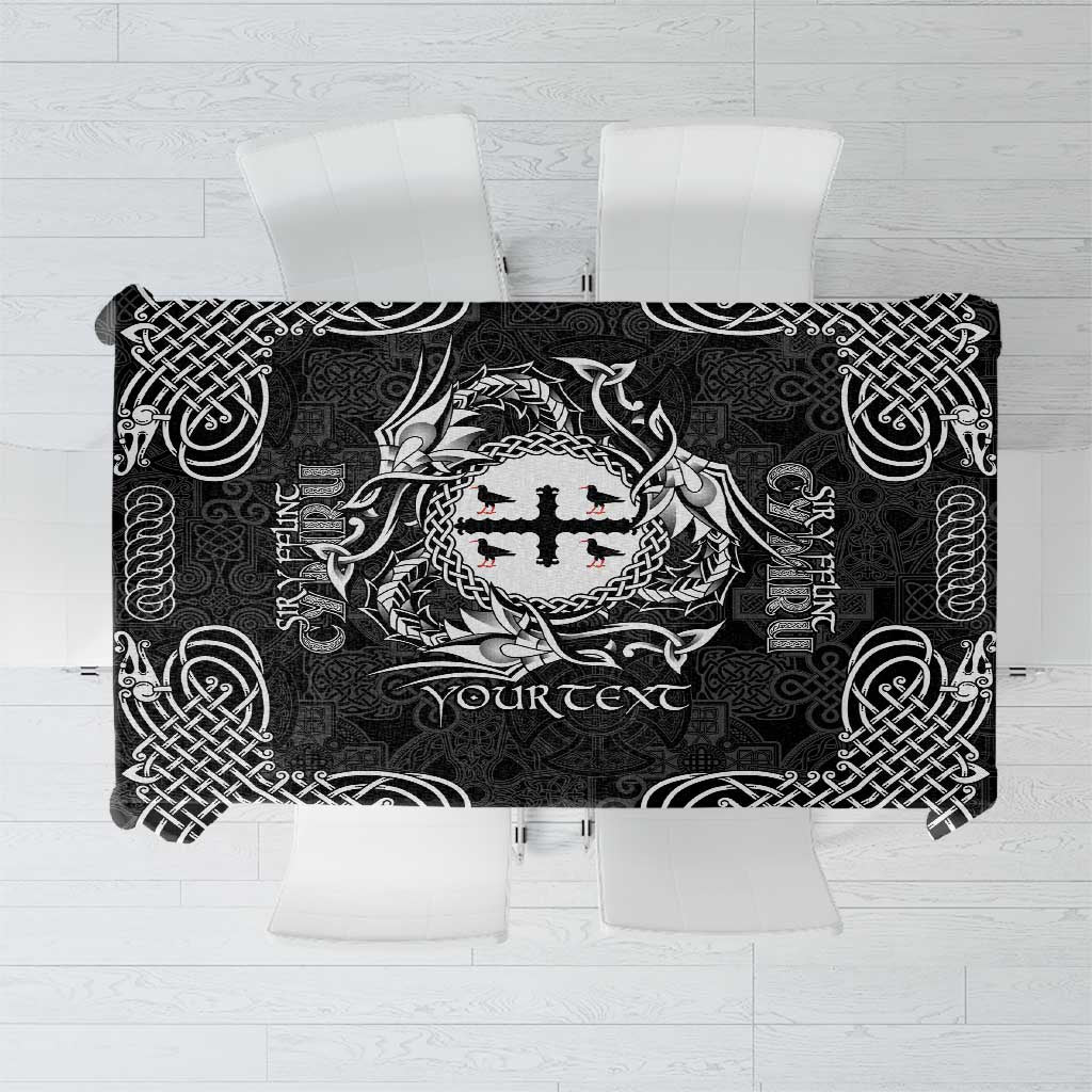 Personalized Flintshire Sir y Fflint Tablecloth Black Four Choughs Celtic-inspired - Wonder Print Shop