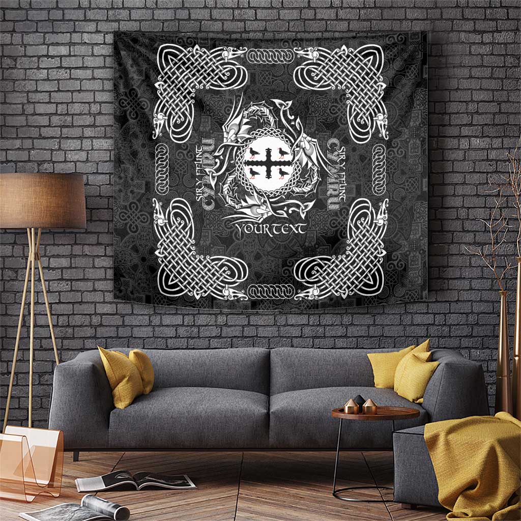 Personalized Flintshire Sir y Fflint Tapestry Black Four Choughs Celtic-inspired - Wonder Print Shop
