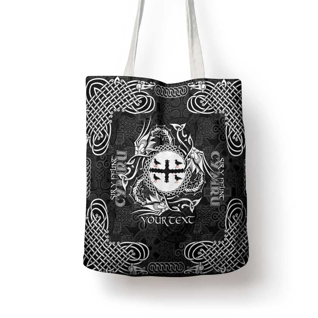 Personalized Flintshire Sir y Fflint Tote Bag Black Four Choughs Celtic-inspired - Wonder Print Shop