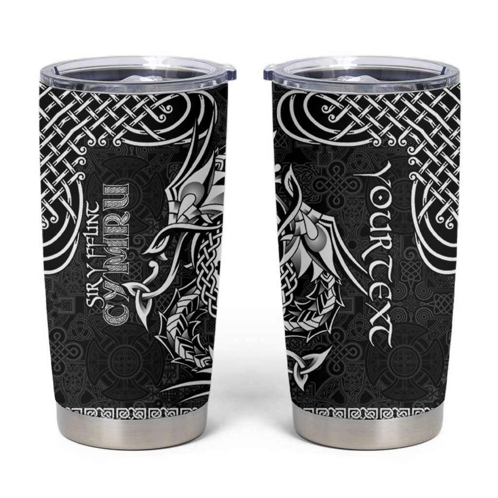 Personalized Flintshire Sir y Fflint Tumbler Cup Black Four Choughs Celtic-inspired - Wonder Print Shop