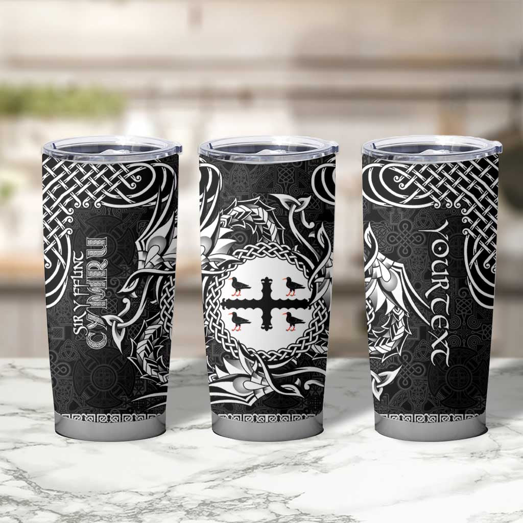 Personalized Flintshire Sir y Fflint Tumbler Cup Black Four Choughs Celtic-inspired - Wonder Print Shop