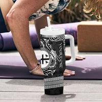 Personalized Flintshire Sir y Fflint Tumbler With Handle Black Four Choughs Celtic-inspired - Wonder Print Shop