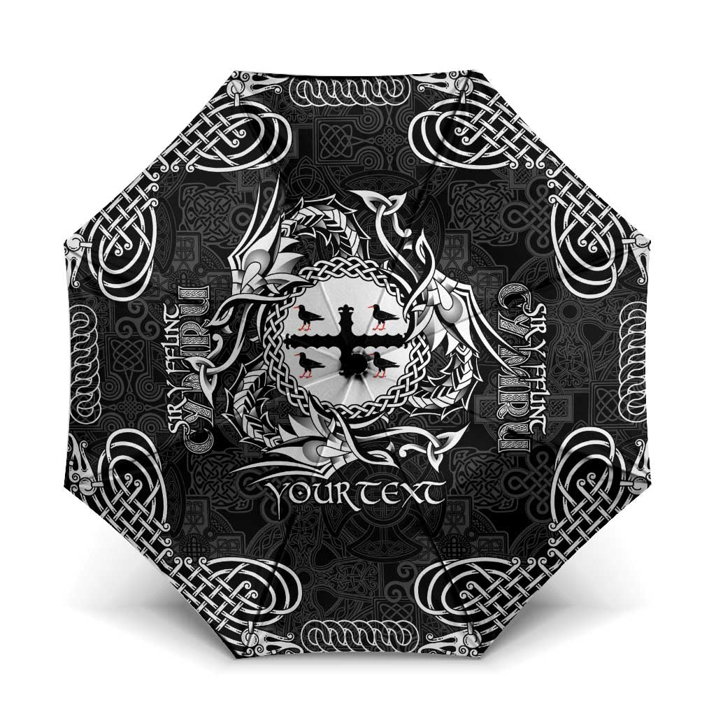 Personalized Flintshire Sir y Fflint Umbrella Black Four Choughs Celtic-inspired - Wonder Print Shop