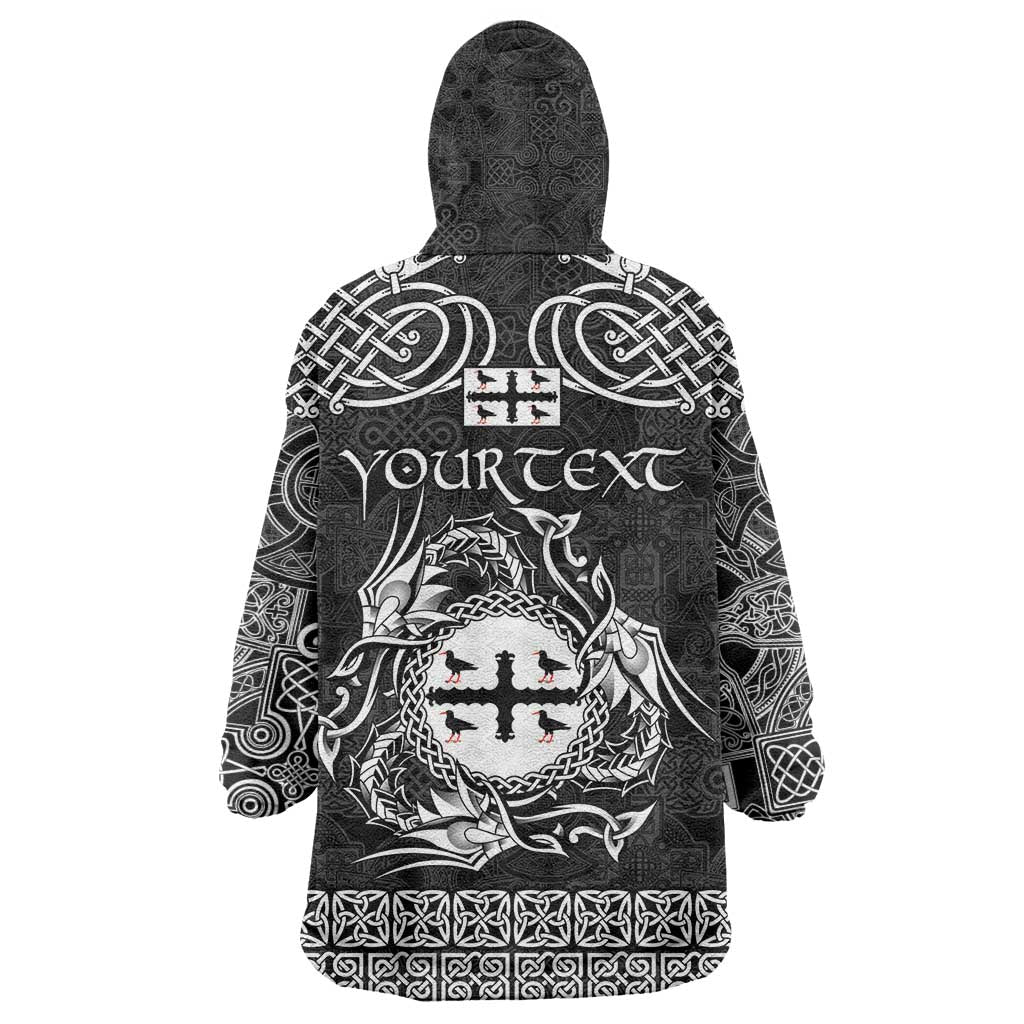 Personalized Flintshire Sir y Fflint Wearable Blanket Hoodie Black Four Choughs Celtic-inspired - Wonder Print Shop
