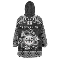 Personalized Flintshire Sir y Fflint Wearable Blanket Hoodie Black Four Choughs Celtic-inspired - Wonder Print Shop