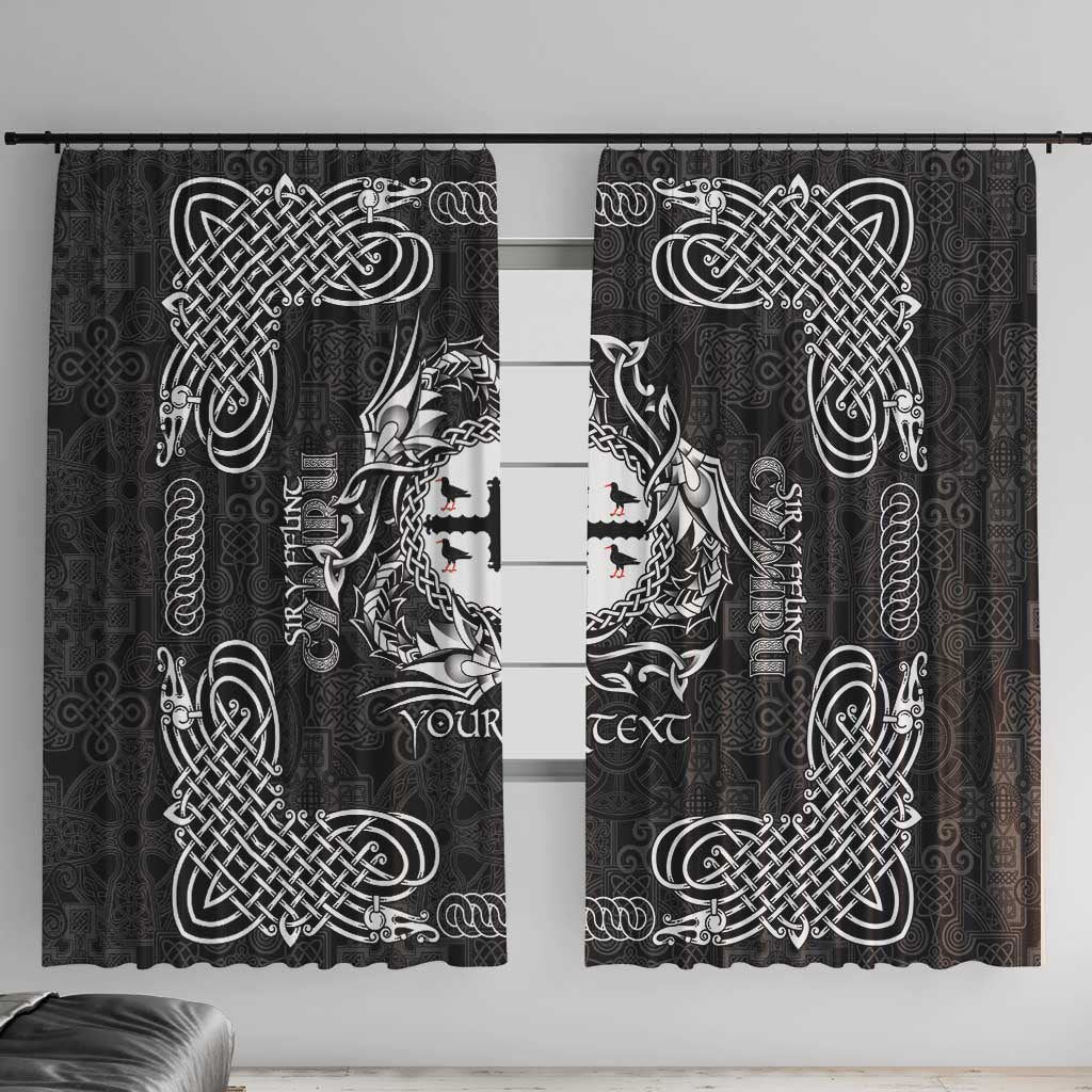 Personalized Flintshire Sir y Fflint Window Curtain Black Four Choughs Celtic-inspired - Wonder Print Shop