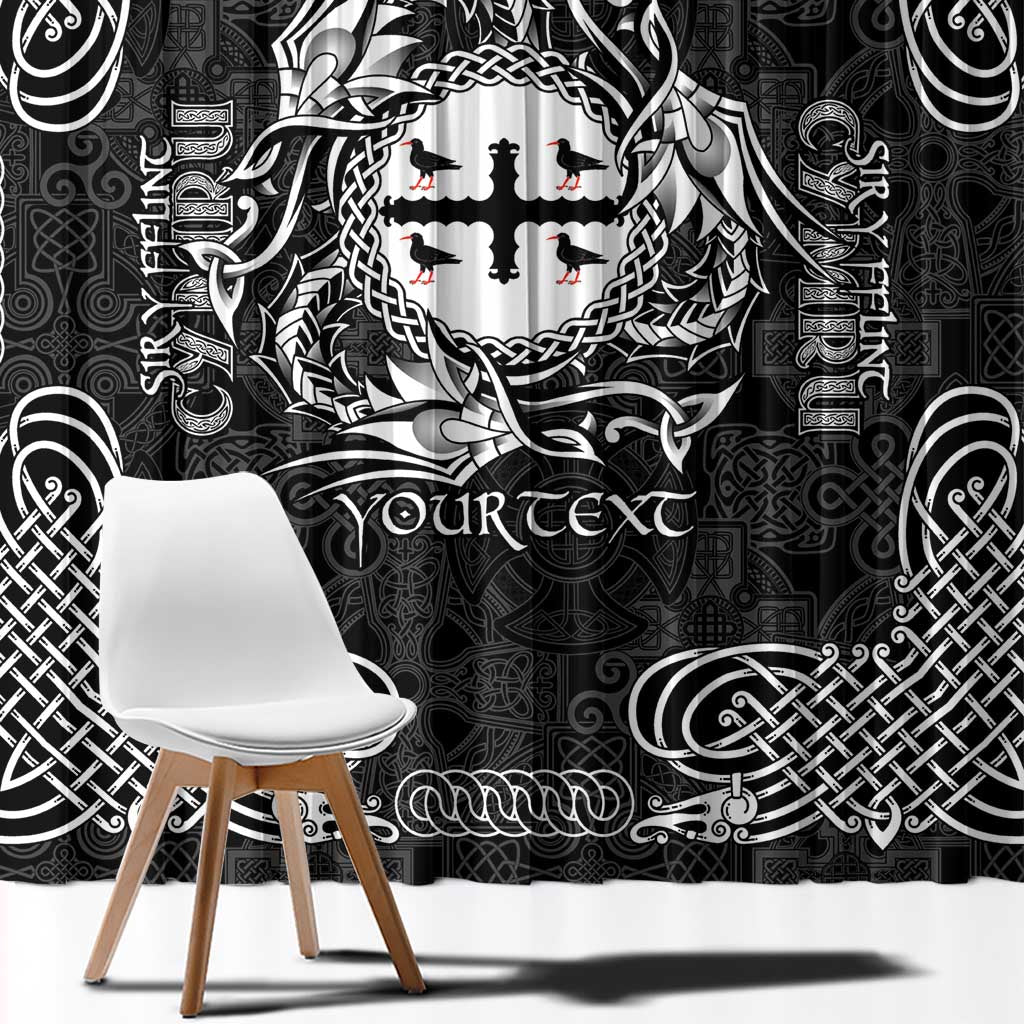 Personalized Flintshire Sir y Fflint Window Curtain Black Four Choughs Celtic-inspired - Wonder Print Shop