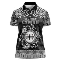 Personalized Flintshire Sir y Fflint Women Polo Shirt Black Four Choughs Celtic-inspired - Wonder Print Shop