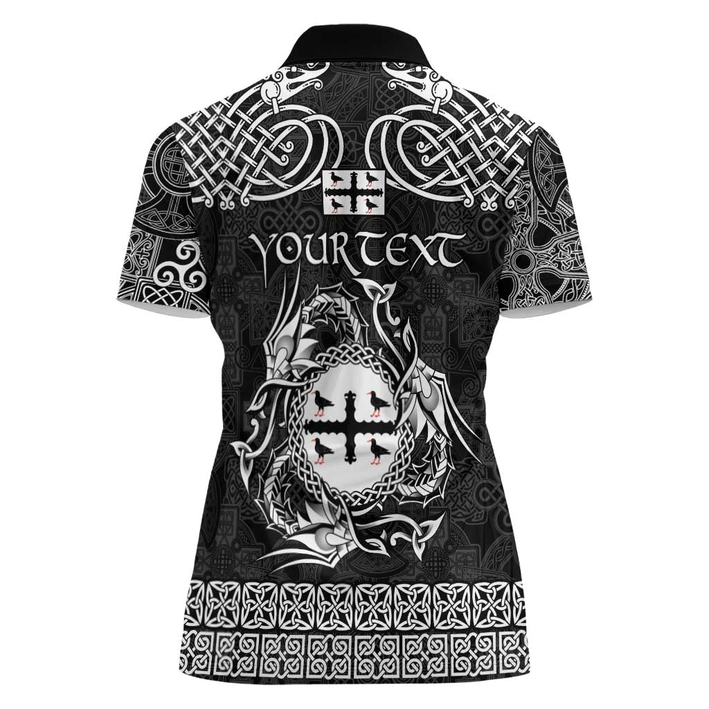 Personalized Flintshire Sir y Fflint Women Polo Shirt Black Four Choughs Celtic-inspired - Wonder Print Shop