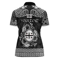 Personalized Flintshire Sir y Fflint Women Polo Shirt Black Four Choughs Celtic-inspired - Wonder Print Shop