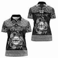Personalized Flintshire Sir y Fflint Women Polo Shirt Black Four Choughs Celtic-inspired - Wonder Print Shop
