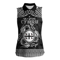 Personalized Flintshire Sir y Fflint Women Sleeveless Polo Shirt Black Four Choughs Celtic-inspired - Wonder Print Shop