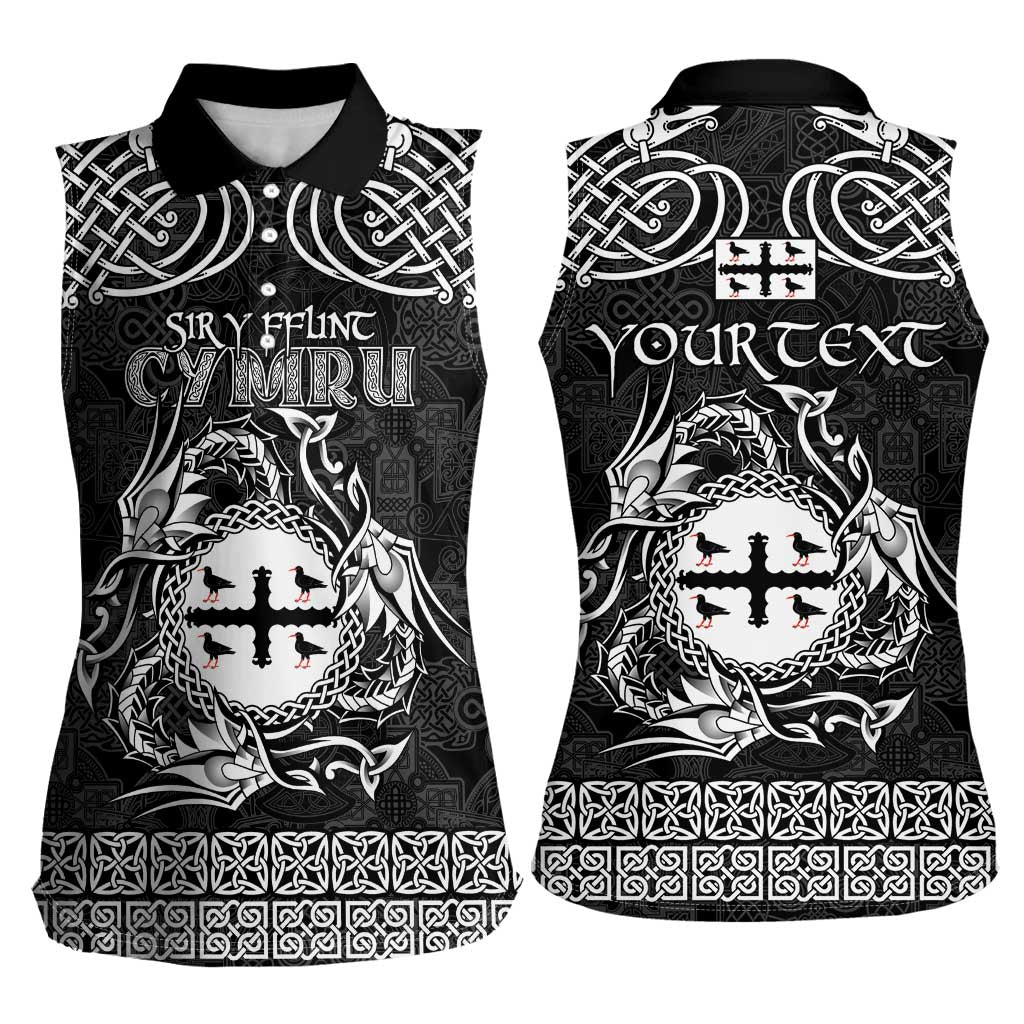 Personalized Flintshire Sir y Fflint Women Sleeveless Polo Shirt Black Four Choughs Celtic-inspired - Wonder Print Shop
