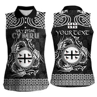 Personalized Flintshire Sir y Fflint Women Sleeveless Polo Shirt Black Four Choughs Celtic-inspired - Wonder Print Shop