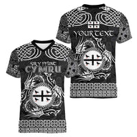 Personalized Flintshire Sir y Fflint Women V-Neck T-Shirt Black Four Choughs Celtic-inspired - Wonder Print Shop