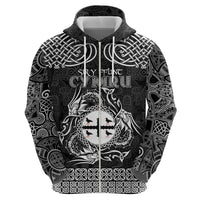 Personalized Flintshire Sir y Fflint Zip Hoodie Black Four Choughs Celtic-inspired - Wonder Print Shop