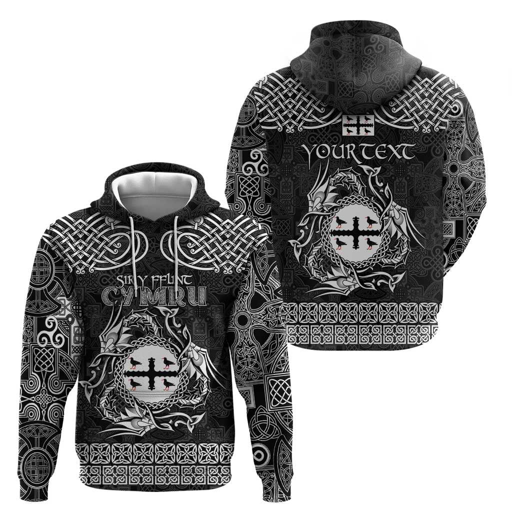 Personalized Flintshire Sir y Fflint Zip Hoodie Black Four Choughs Celtic-inspired - Wonder Print Shop