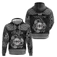 Personalized Flintshire Sir y Fflint Zip Hoodie Black Four Choughs Celtic-inspired - Wonder Print Shop