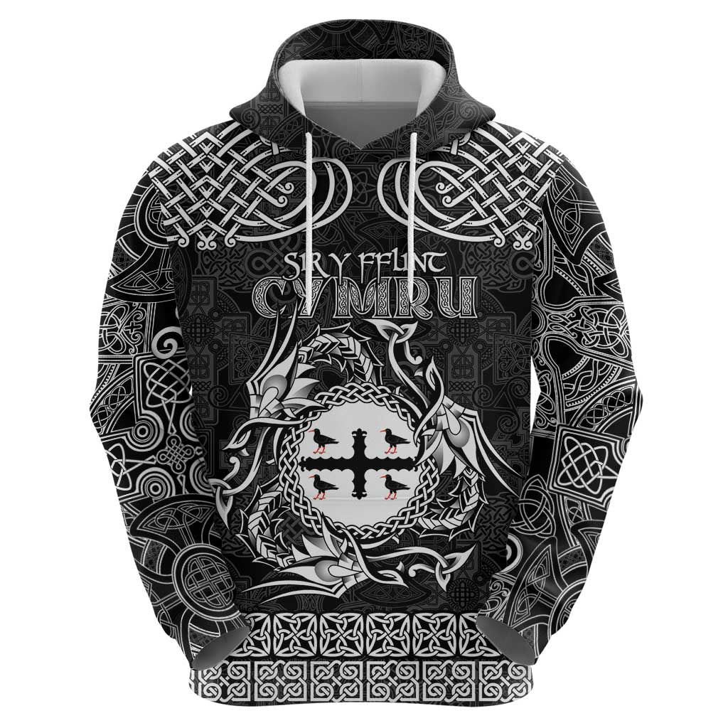 Personalized Flintshire Sir y Fflint Zip Hoodie Black Four Choughs Celtic-inspired - Wonder Print Shop