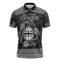 Personalized Flintshire Sir y Fflint Zipper Polo Shirt Black Four Choughs Celtic-inspired - Wonder Print Shop