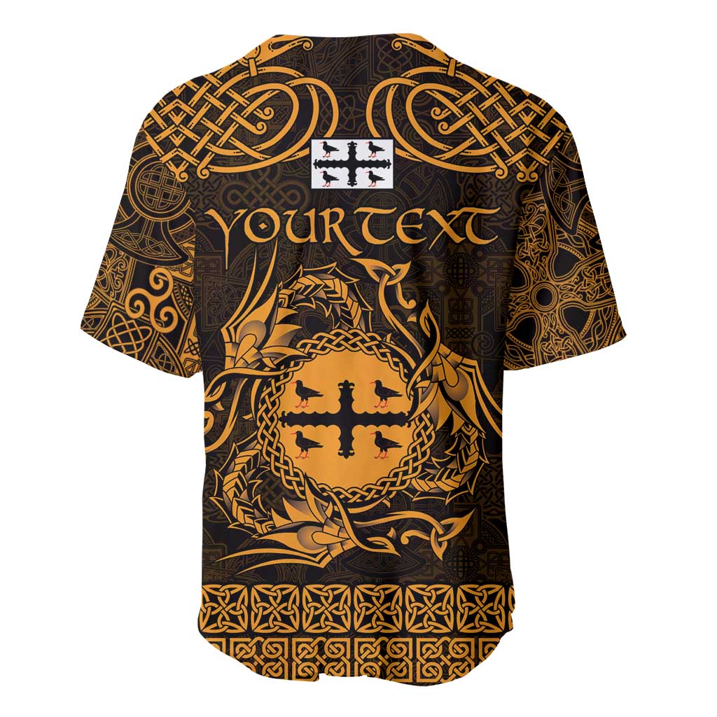 Personalized Flintshire Sir y Fflint Baseball Jersey Gold Four Choughs Celtic-inspired - Wonder Print Shop