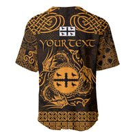 Personalized Flintshire Sir y Fflint Baseball Jersey Gold Four Choughs Celtic-inspired - Wonder Print Shop