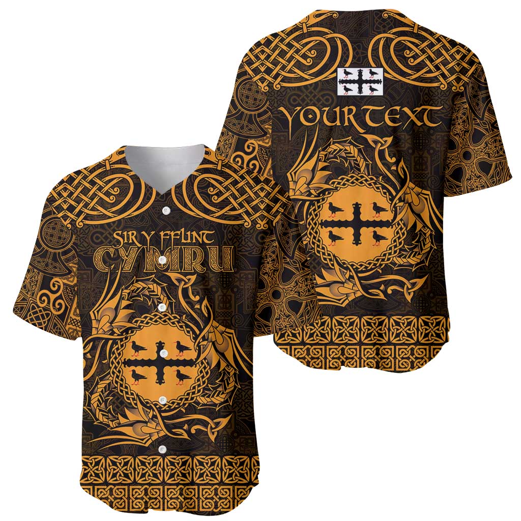 Personalized Flintshire Sir y Fflint Baseball Jersey Gold Four Choughs Celtic-inspired - Wonder Print Shop