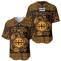 Personalized Flintshire Sir y Fflint Baseball Jersey Gold Four Choughs Celtic-inspired - Wonder Print Shop