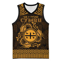 Personalized Flintshire Sir y Fflint Basketball Jersey Gold Four Choughs Celtic-inspired - Wonder Print Shop