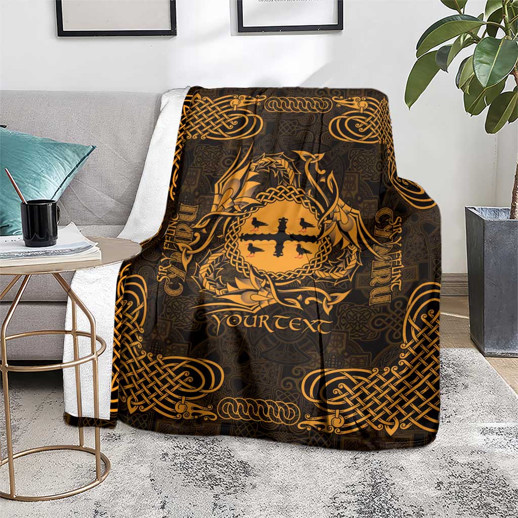 Personalized Flintshire Sir y Fflint Blanket Gold Four Choughs Celtic-inspired - Wonder Print Shop
