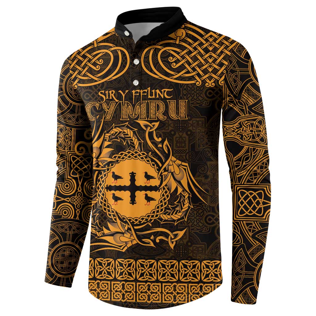 Personalized Flintshire Sir y Fflint Button Sweatshirt Gold Four Choughs Celtic-inspired - Wonder Print Shop