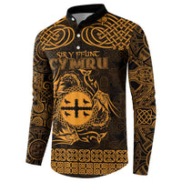 Personalized Flintshire Sir y Fflint Button Sweatshirt Gold Four Choughs Celtic-inspired - Wonder Print Shop