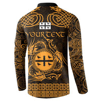 Personalized Flintshire Sir y Fflint Button Sweatshirt Gold Four Choughs Celtic-inspired - Wonder Print Shop