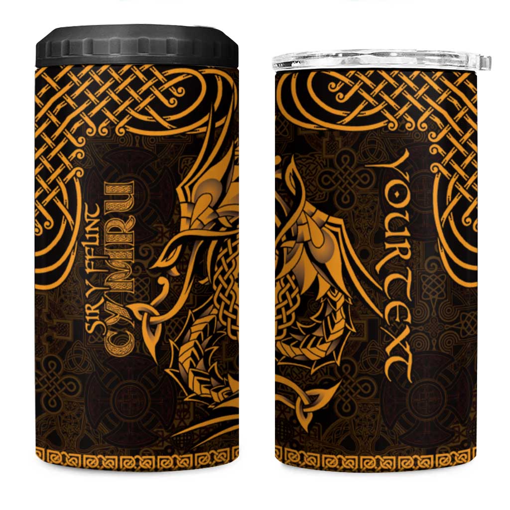 Personalized Flintshire Sir y Fflint 4 in 1 Can Cooler Tumbler Gold Four Choughs Celtic-inspired - Wonder Print Shop