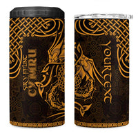 Personalized Flintshire Sir y Fflint 4 in 1 Can Cooler Tumbler Gold Four Choughs Celtic-inspired - Wonder Print Shop