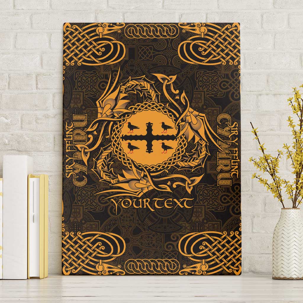Personalized Flintshire Sir y Fflint Canvas Wall Art Gold Four Choughs Celtic-inspired - Wonder Print Shop