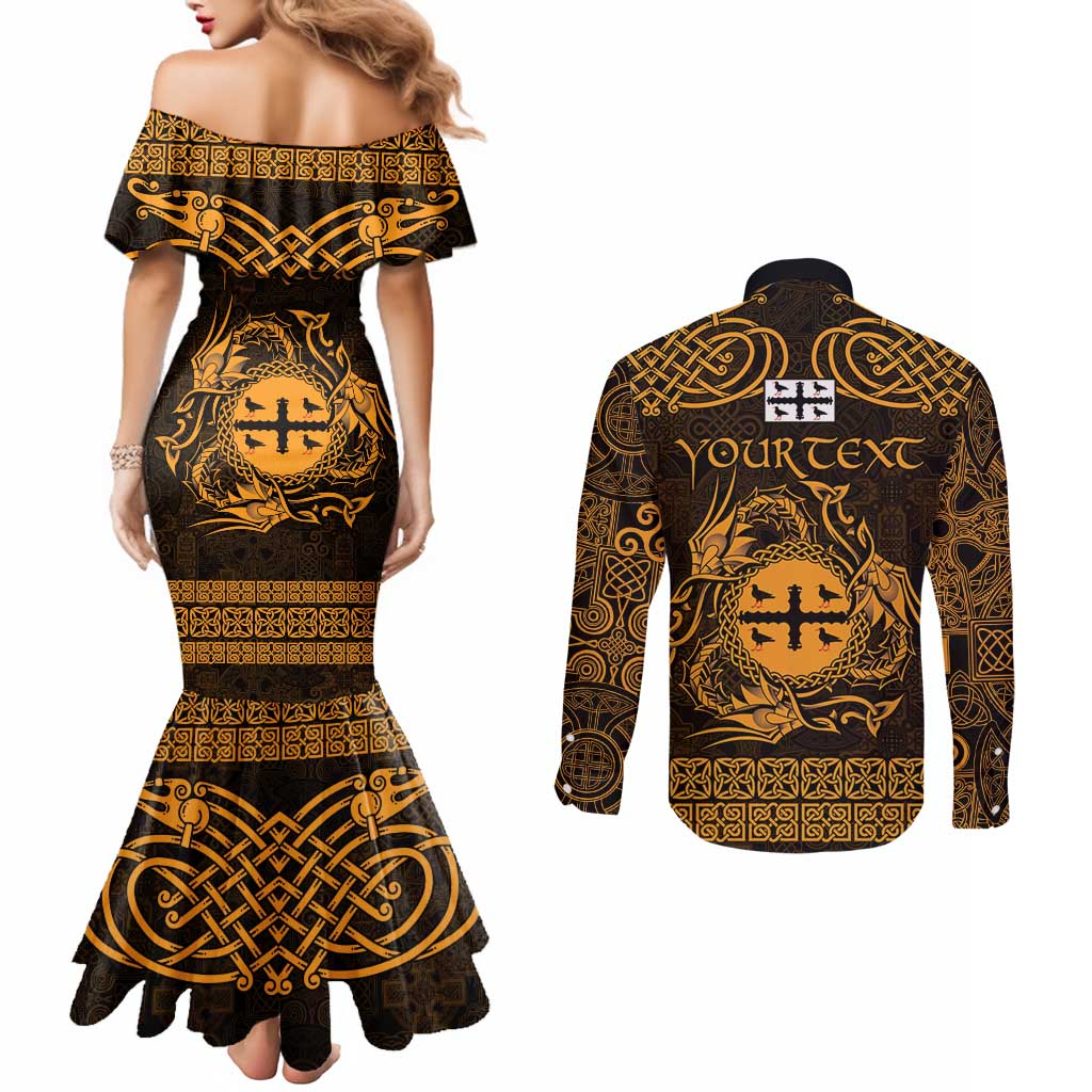 Personalized Flintshire Sir y Fflint Couples Matching Mermaid Dress and Long Sleeve Button Shirt Gold Four Choughs Celtic-inspired - Wonder Print Shop